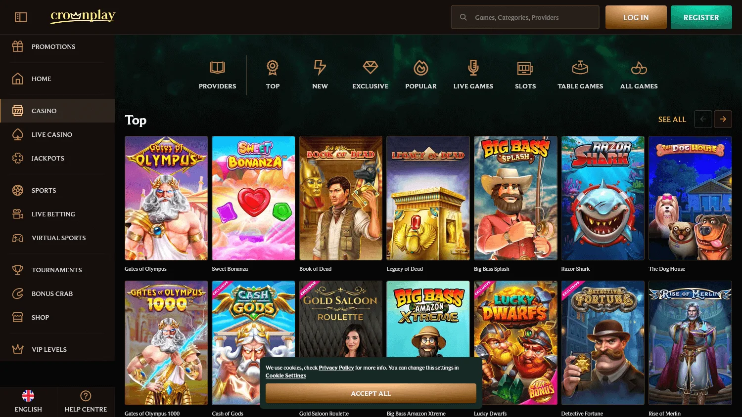 Crown Play Casino desktop home experience for Australian players